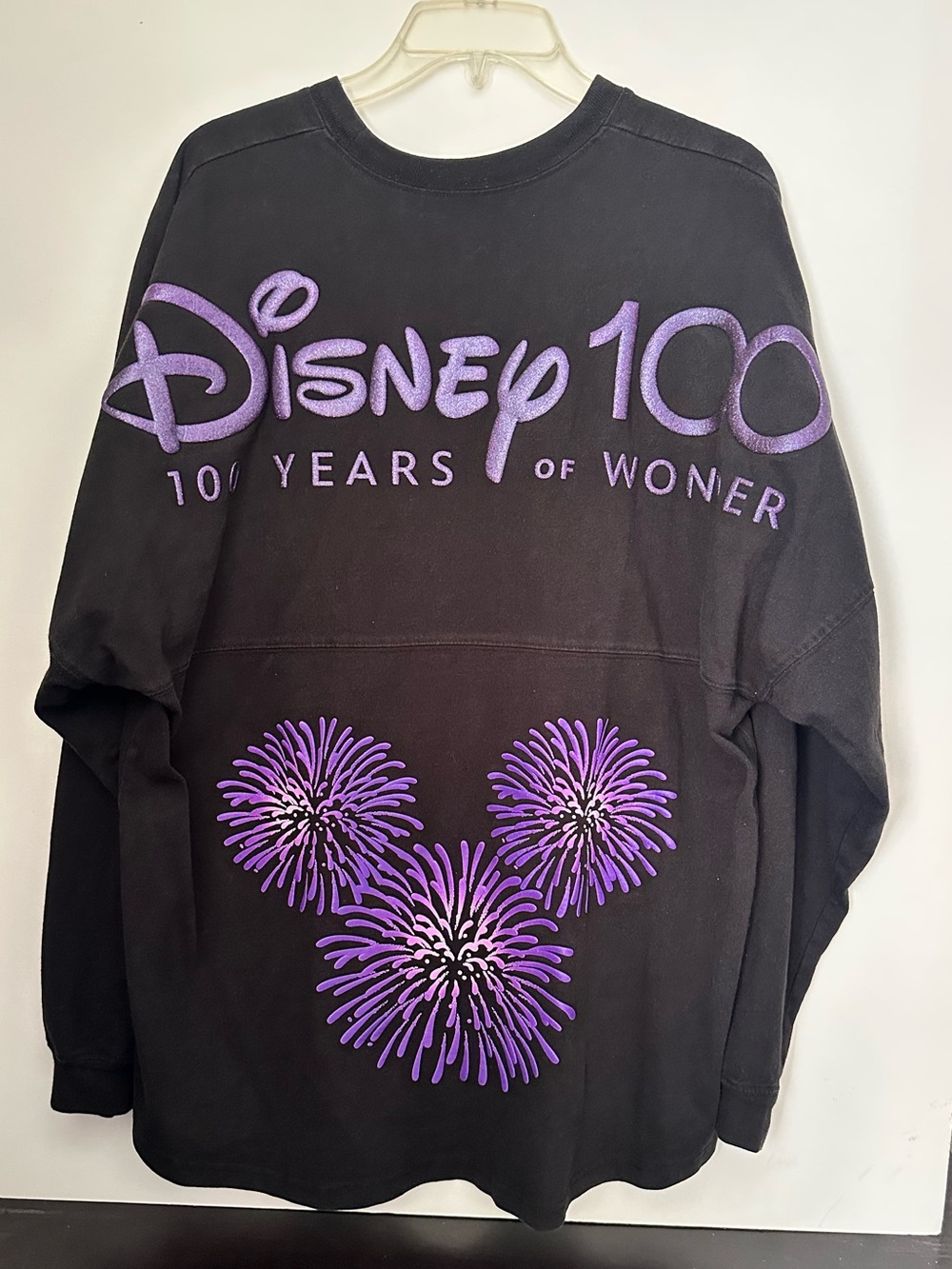 Disney 100 Years ofWonder Spirit Jersey Glitter Fireworks Mickey Black Purple XL